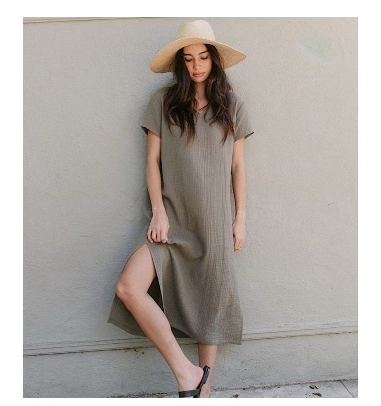 Jenni Kayne Cotton Shift Dress Cypress Olive Green Gauze Short Sleeve V-neck XL