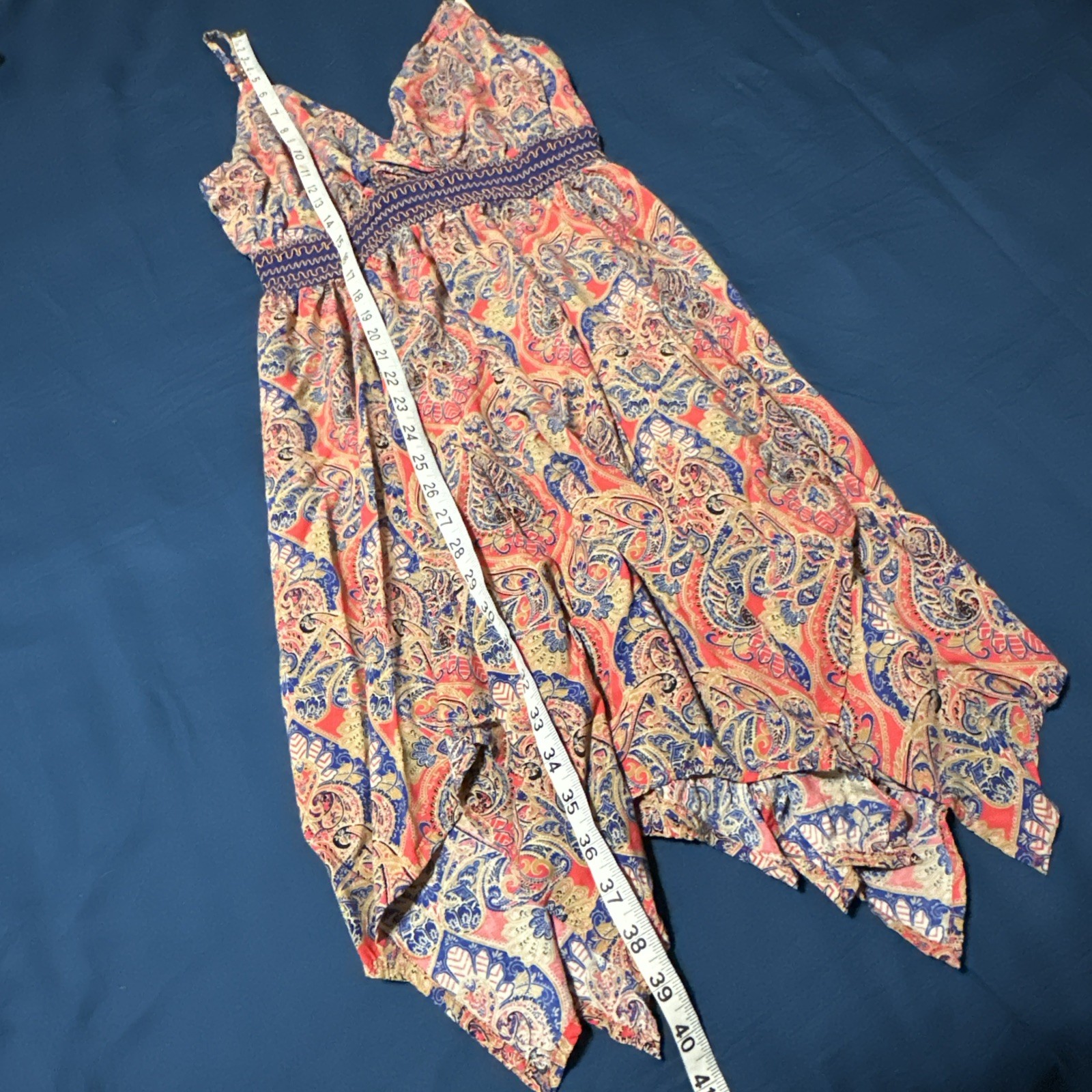 Miss Me S Double V Smocked Waist Boho Sleeveless Dress Handkerchief Hem Sundress