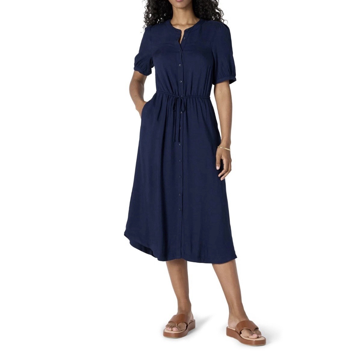 Amazon Essentials Women’s Fit and Flare Half-Sleeve Waisted Midi A-Line Dress S