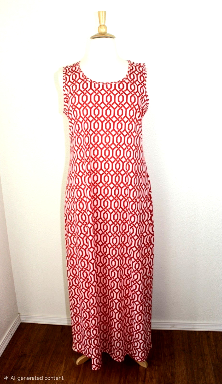LULAROE Summer Maxi Knit Dress DANI Plus Sz. 3XL Tankdress Red White Op Art #04