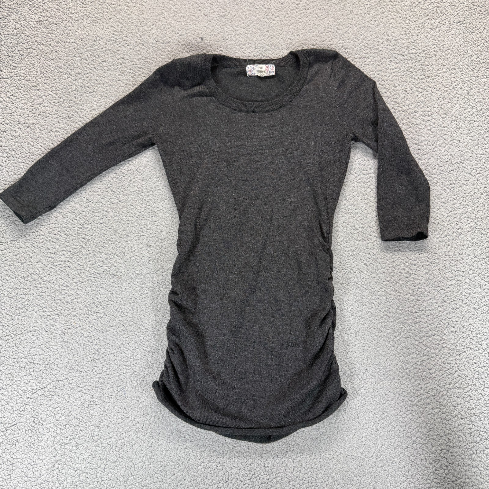 Pink Republic Womens Dress Long Sleeve Charcoal Gray Petite Ruched Sides Size M