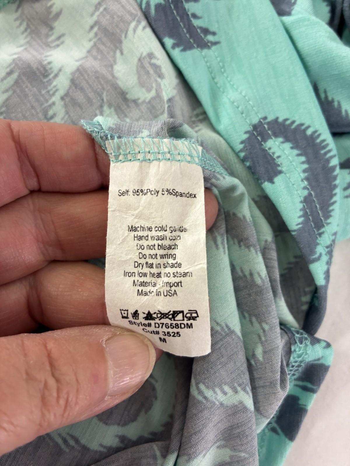 Hershe Tunic Top M Teal Gray Damask Print Long Sleeve Pockets Stretch USA