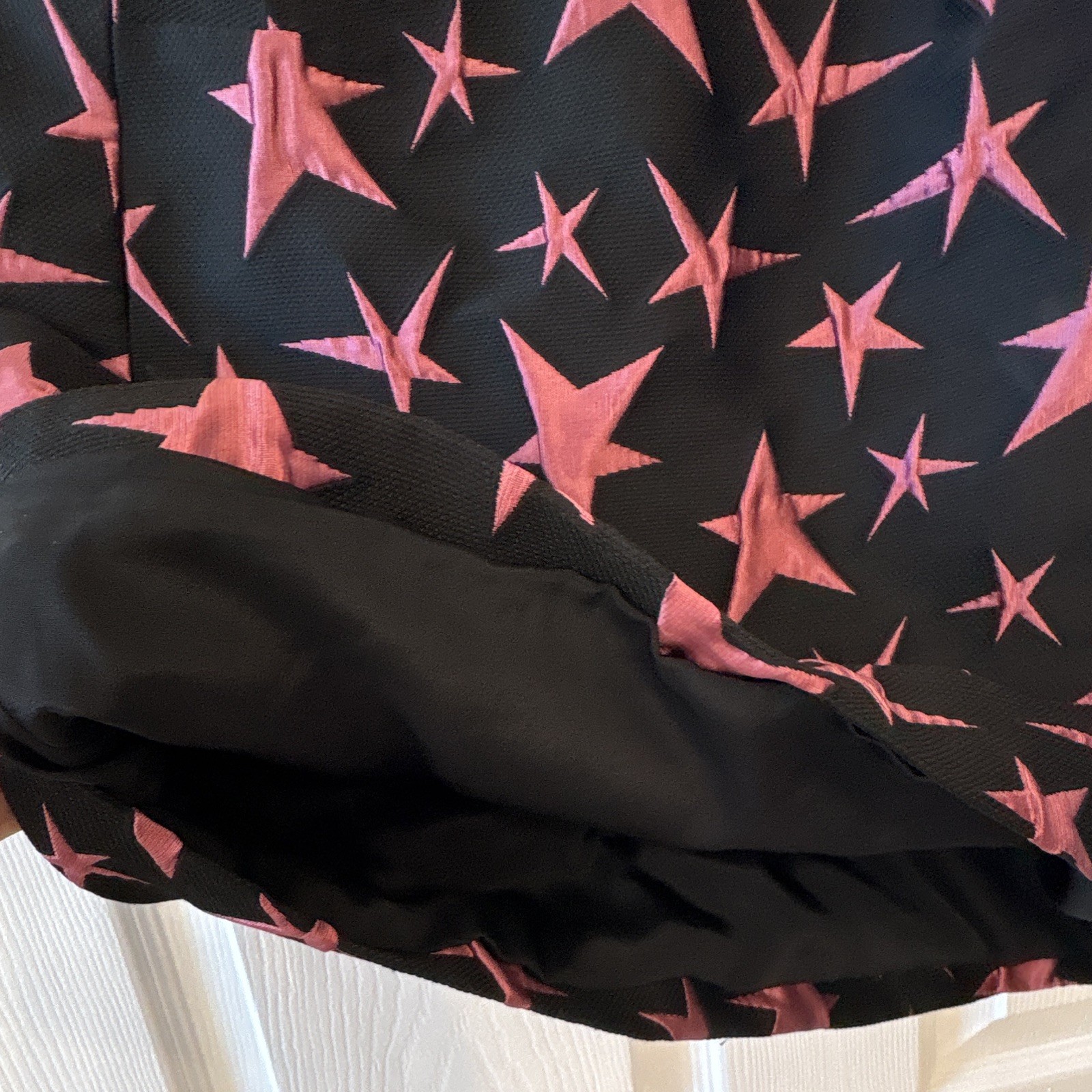MSGM Womens Size 38 Black/Pink Star Print Sheath Dress Round Neck Zip Short