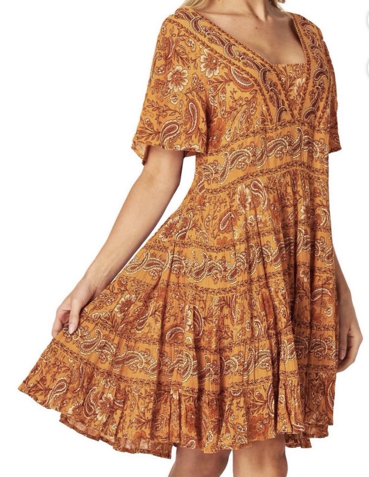 Bila Marigold Floral Fit & Flare Swing Dress Size Large Summer Boho Peasant NWT
