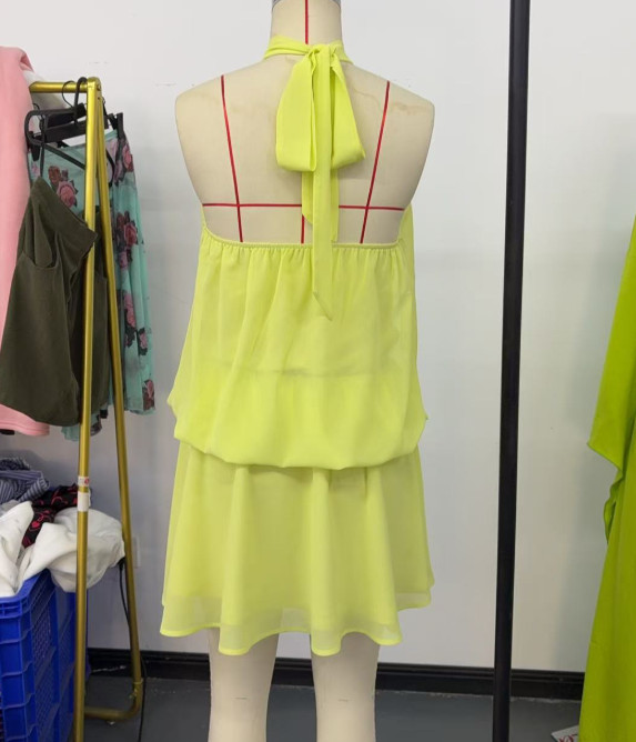 Womens Halter Neck Backless Mini Dress Sleeveless Ruffle Tiered Flowy Sundress