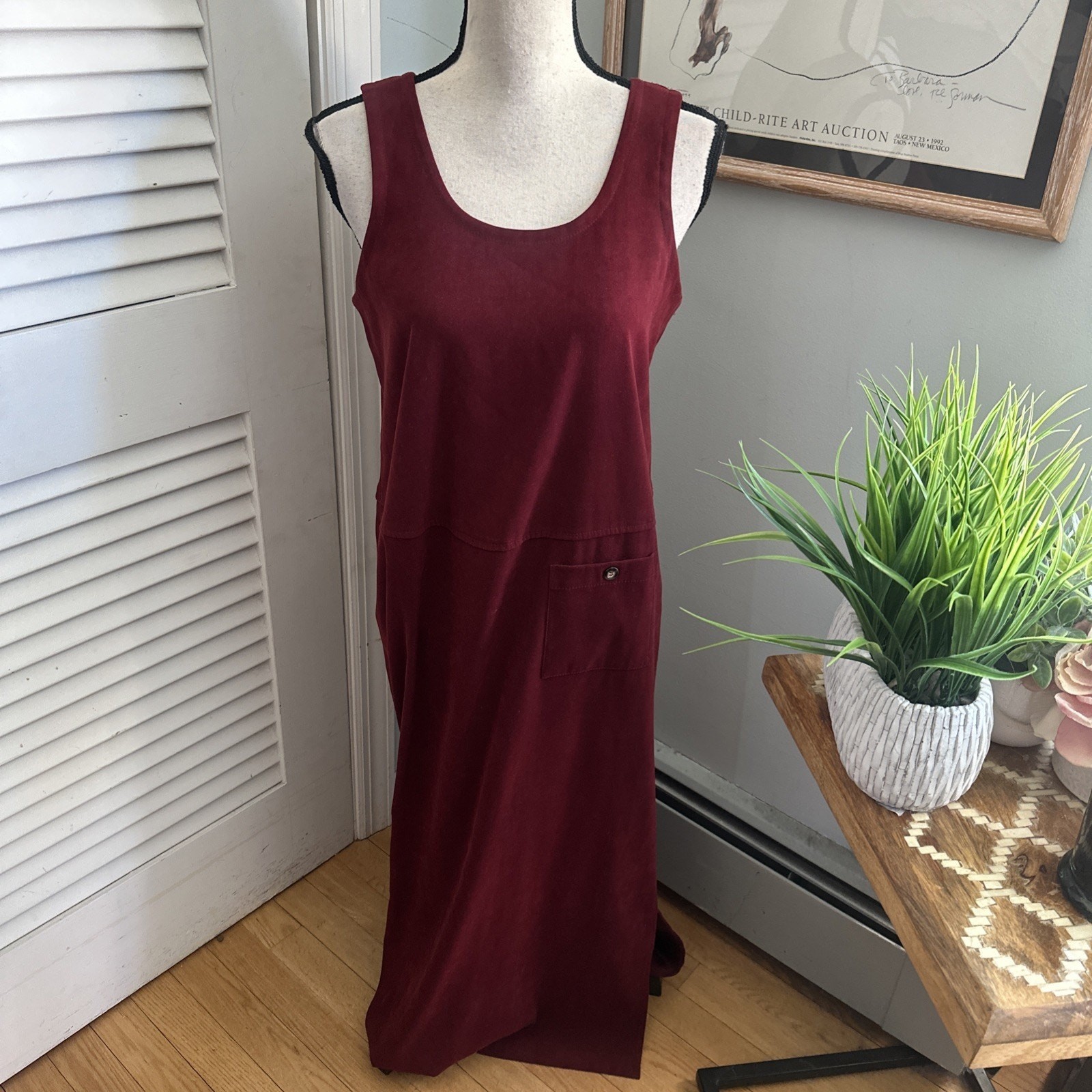Vintage Smith & Hawken Overall Dress Womens XS Red Shift Retro 90s Country Boho