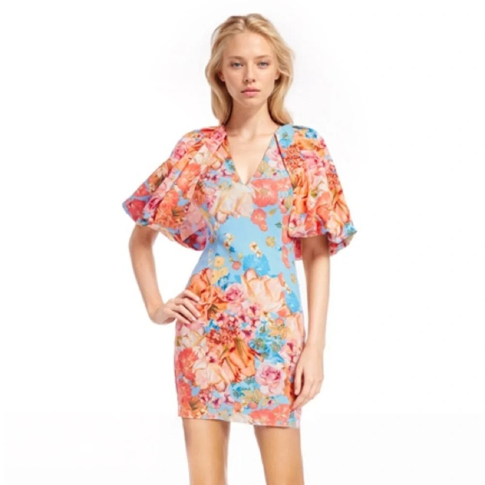 Jewel Badgley Mischka Eden Puff Sleeve Mini Dress Sz 8