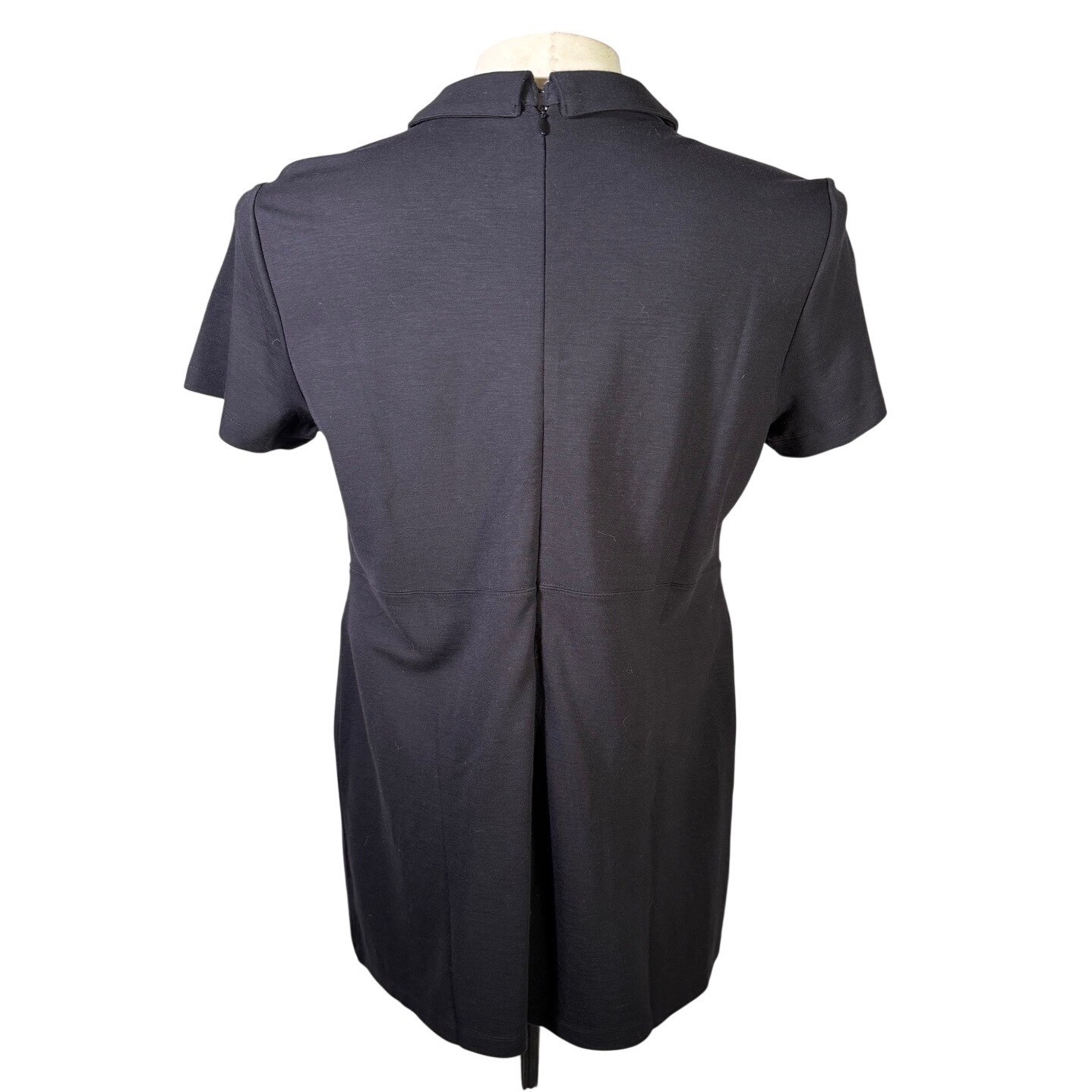 LOFT Black Collared Short Sleeve Pocket Shift Dress Gold Crest Buttons XLP FA23
