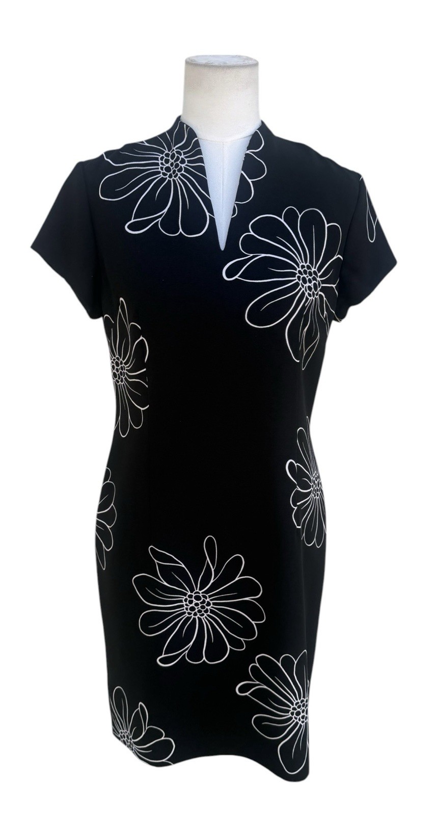 Amanda Smith Dress Womens 6 Black White Floral Sheath Shift Career Office Work