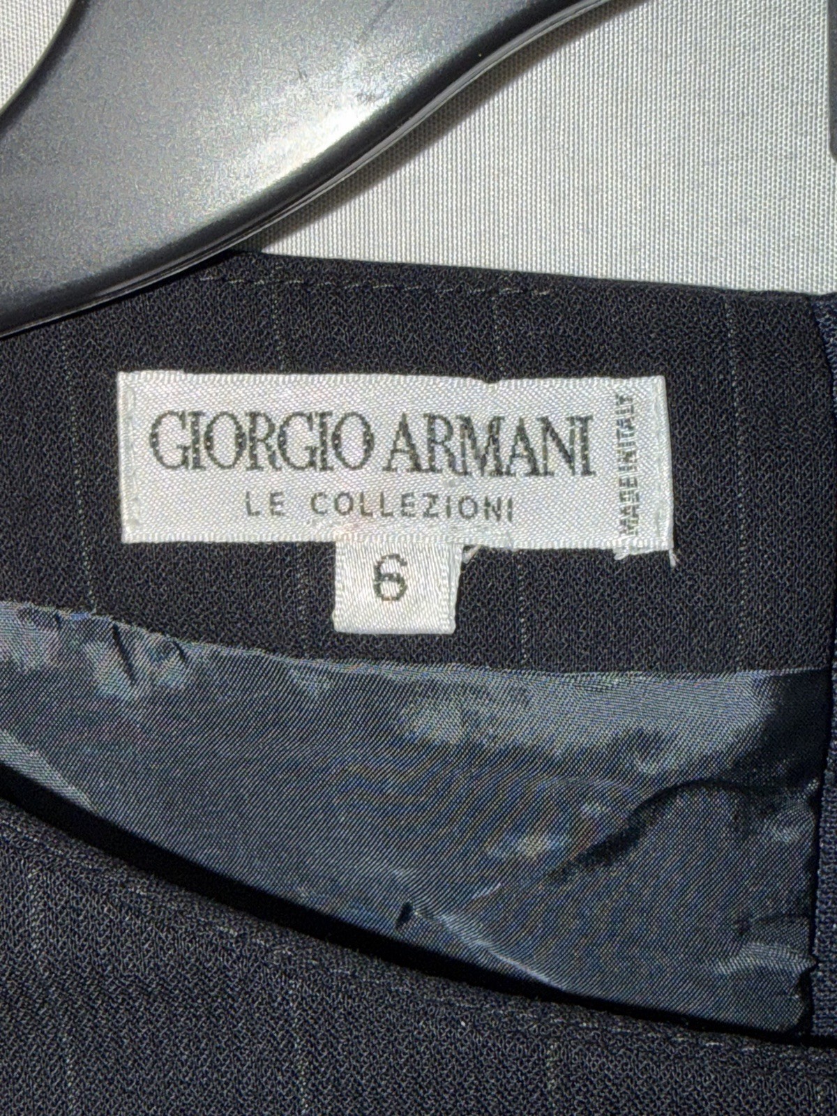 Giorgio Armani Le Collezioni Womens Size 6 Black Pinstripe Belted Dress