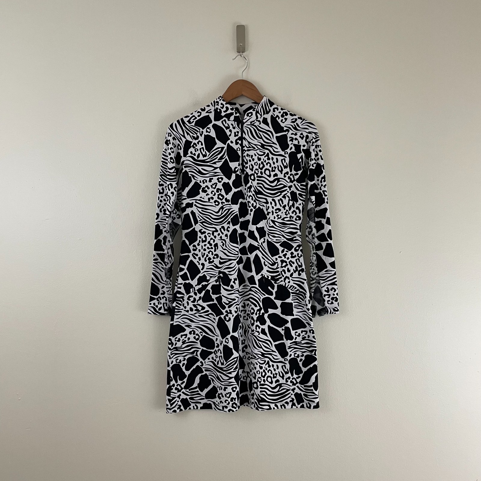 Ibkul Bianca Long Sleeve 1/4 Zip Black Printed Golf Dress Womens Size XS