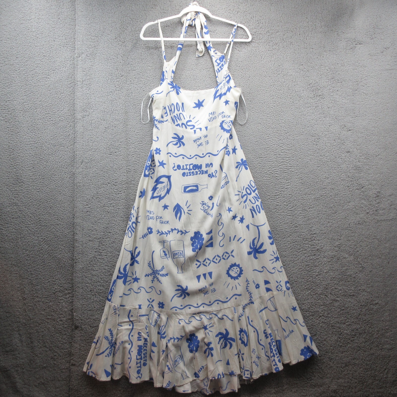 Paper Heart Vino Dress Extra Large White Blue Sun Summer Spanish Wine Tie Back