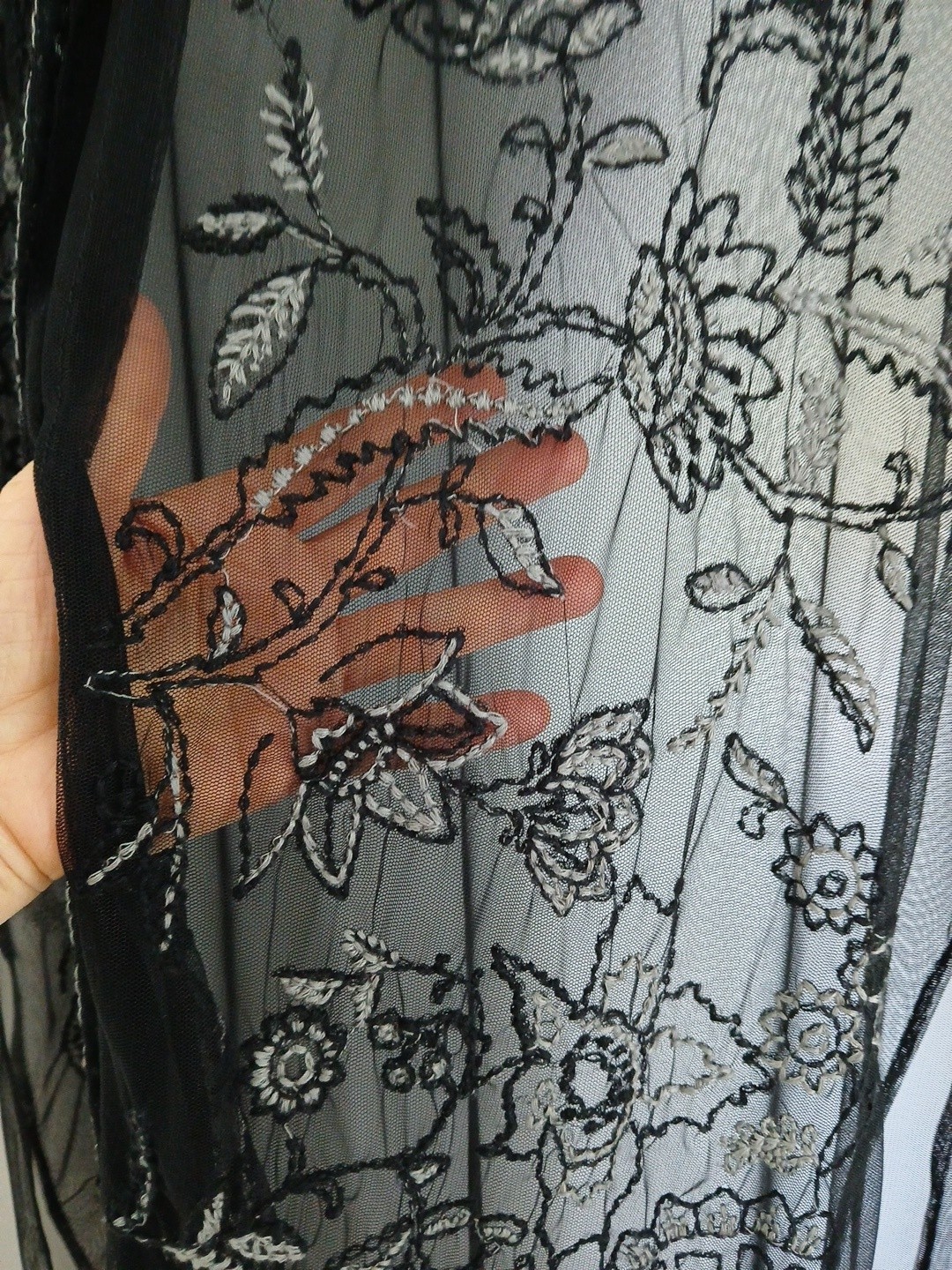 Zara NWT Black Semi-Sheer Embroidered Button Down Long Shirt Dress Overshirt XL
