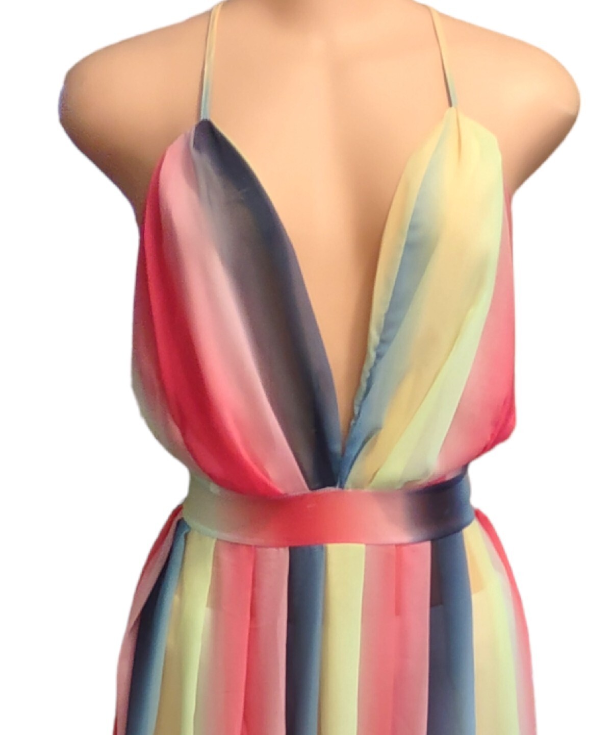 Sexy Flowing Maxi SunDress Halter Back Long Casual Boho Beach Cocktail Dress L
