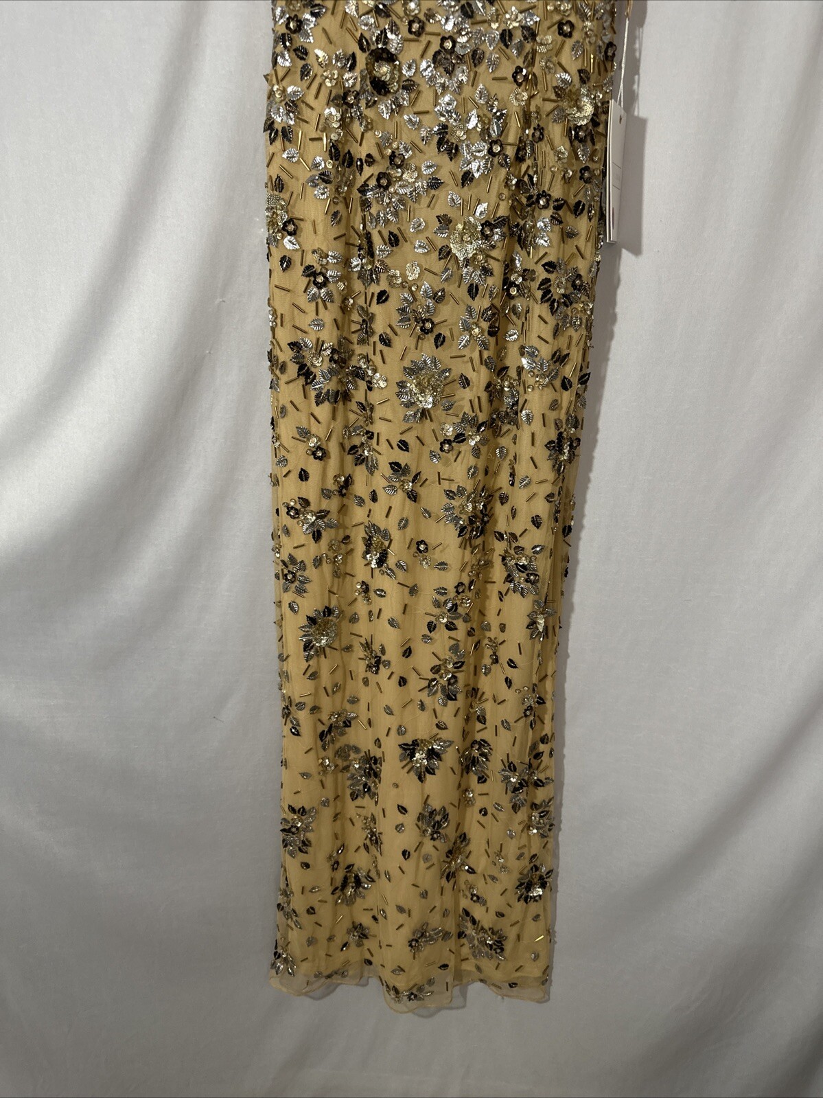 NWT Mac Duggal [ 2 ] 5477 Floral Embellished Scoop Neck Evening Gown Gold J1404