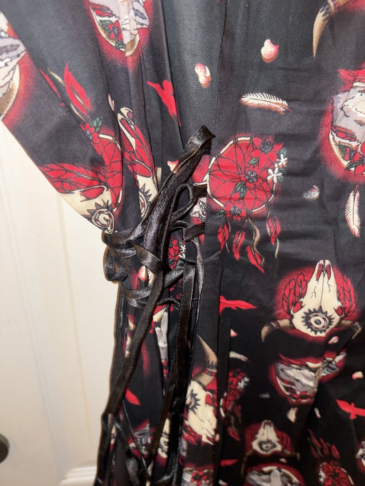 Hell Bunny 3XL Black Red Wolf Graphic Print Fit & Flare Tie Waist Dress