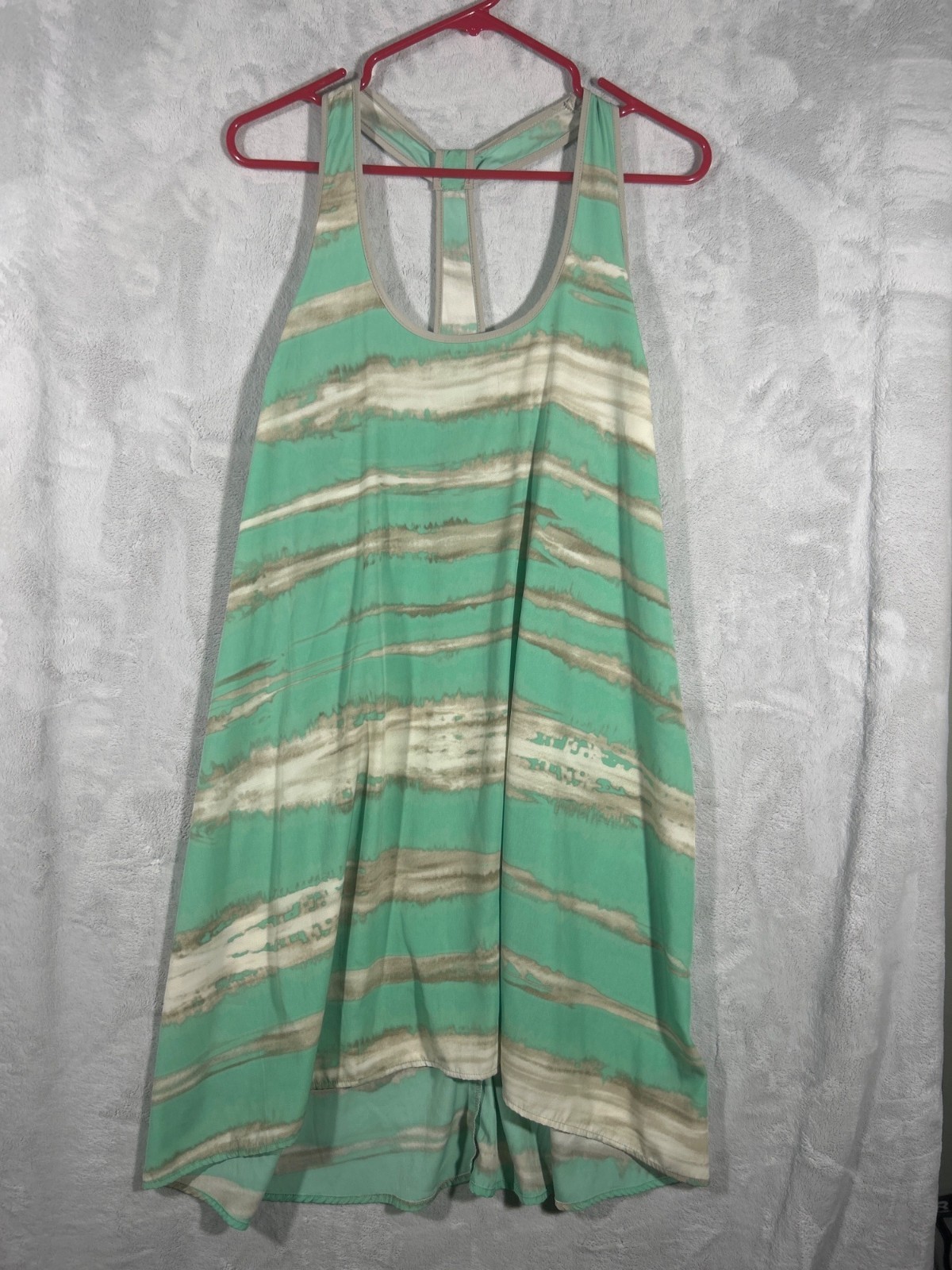 Love21 Green Beige Striped Racerback Tank Dress Flowy Fit Lightweight Women’s M
