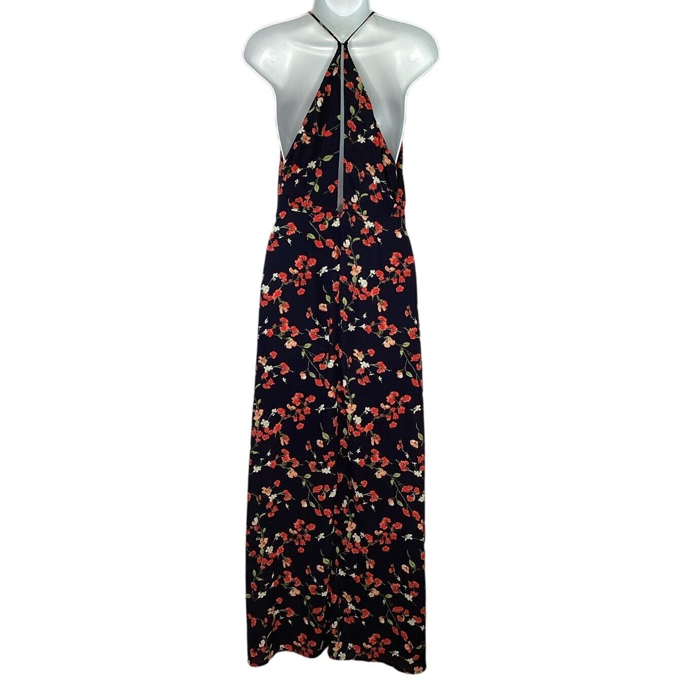 LUSH Floral Maxi Sundress Black Small Strappy V-Neck Wrap Look Side Slit Long