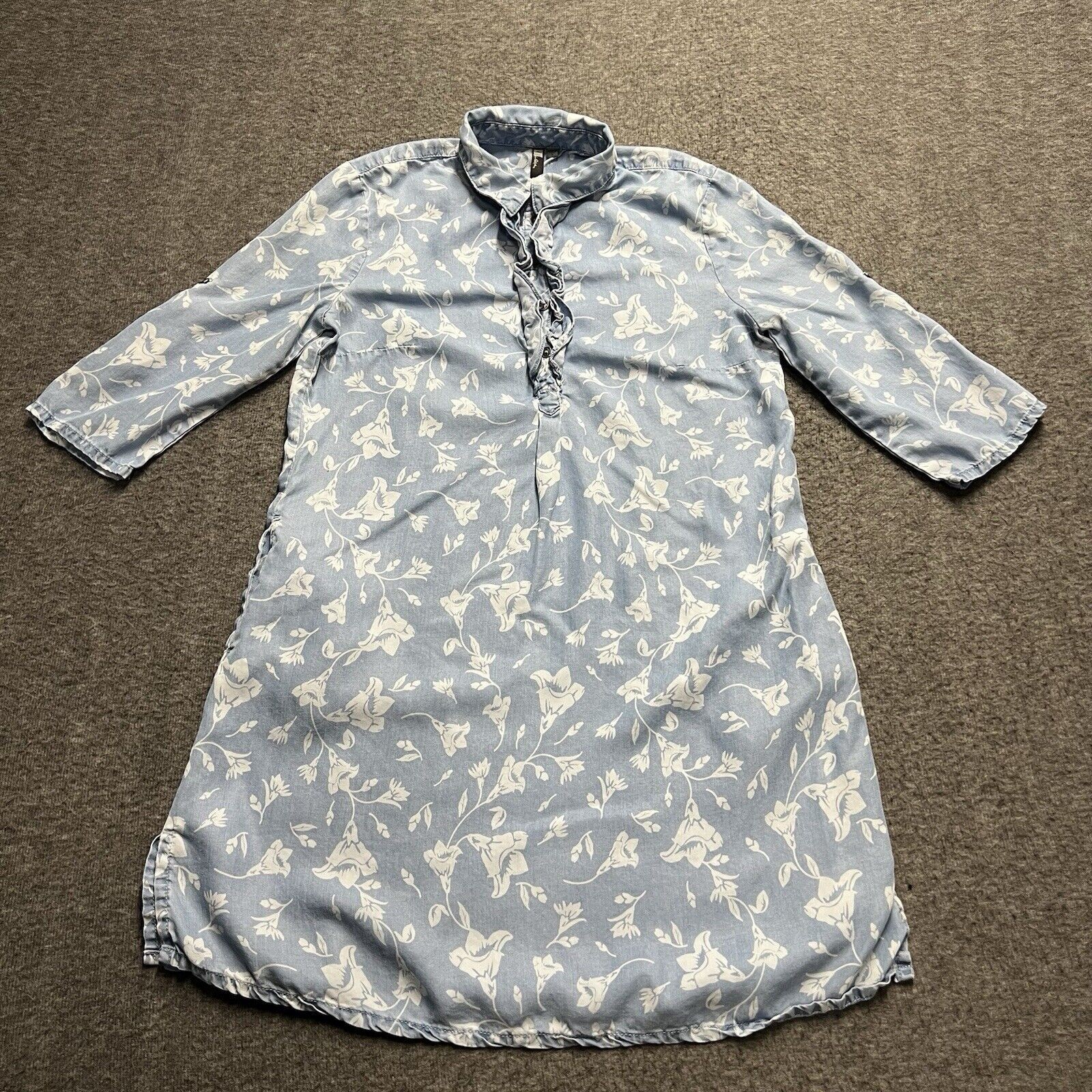 Kut from the Kloth Chambray Denim Shirt Dress Women’s Small Blue Floral Pockets