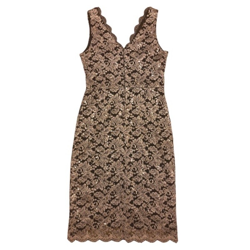 Black & White Gold Sequined Lace Stretch Sleeveless Bodycon Sheath Dress (8)