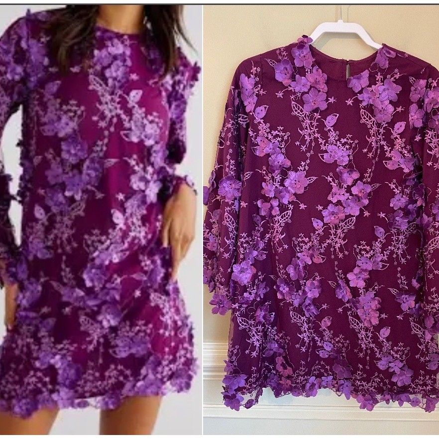 Mestiza NY Flora Mini Dress Plum Purple Size XS 3D Floral Main Character Energy