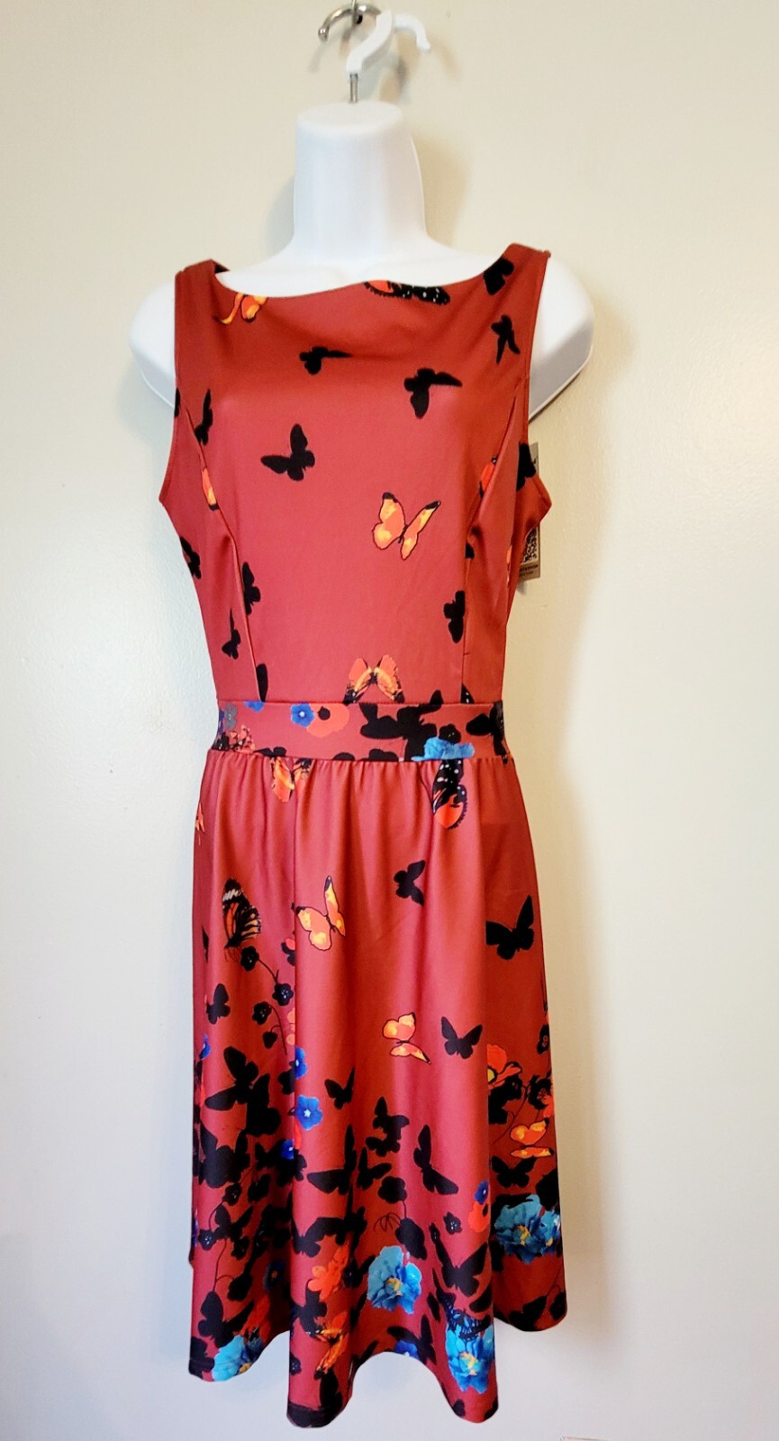 NWT Owin Muted Red Silky Butterfly A Line Dress Retro Fairy M