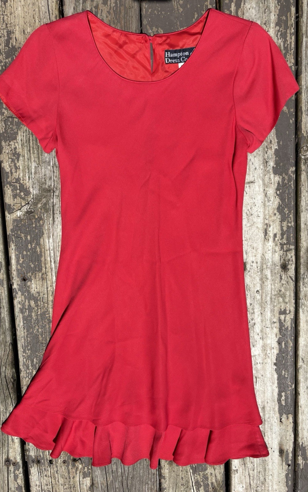 Vintage Hampton Dress Co Womens 10 Floral Rose Iridescent Ruffle Hem Zip Red