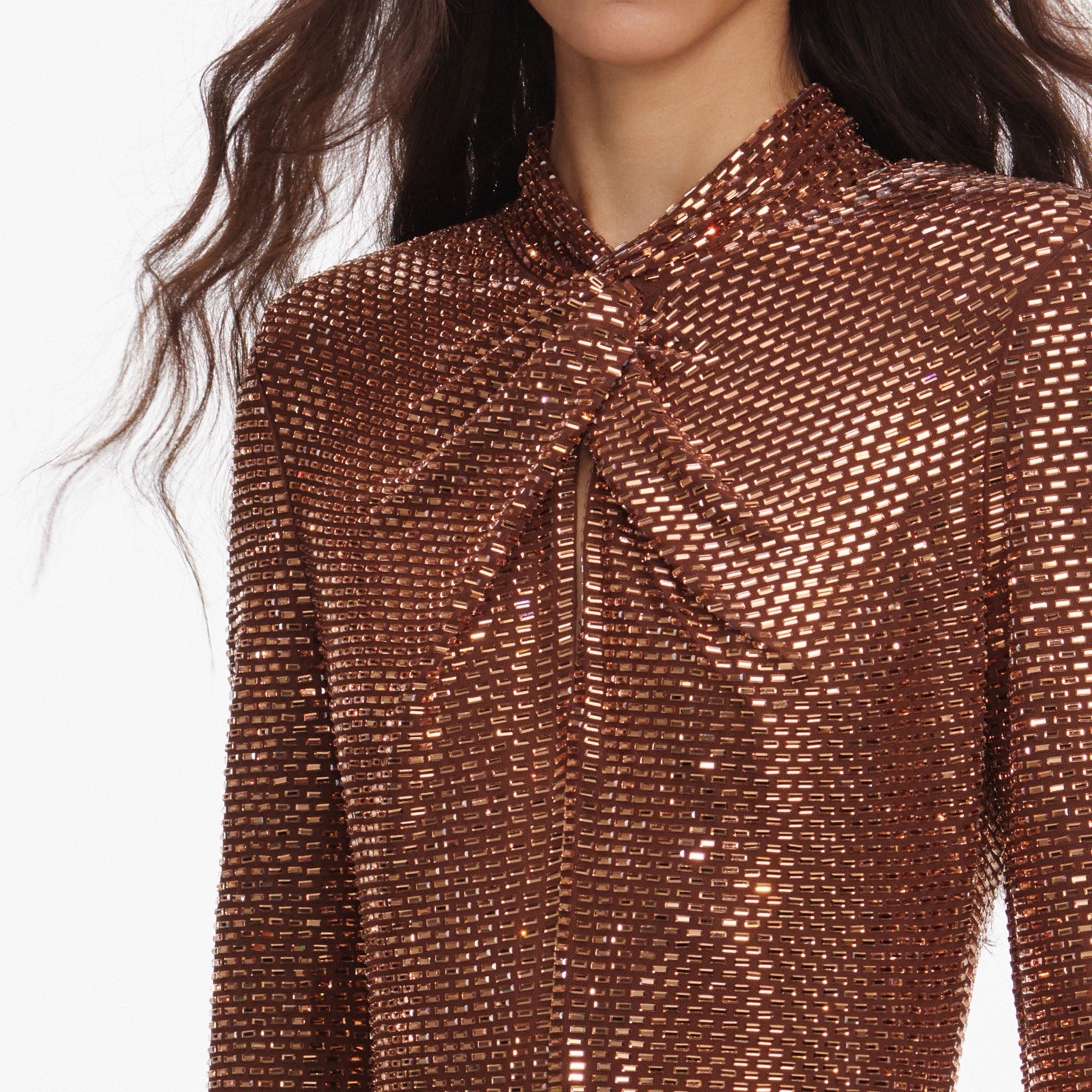 Self Portrait BRONZE RHINESTONE MIDI DRESS $ 895 Size US 0 UK 4