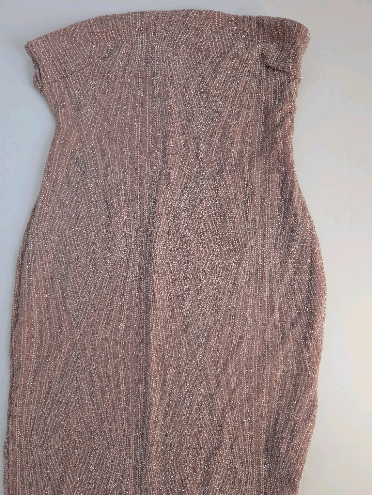 Pink Glitter Strapless Backless Long Bodycon Dress Side Slit Knit
