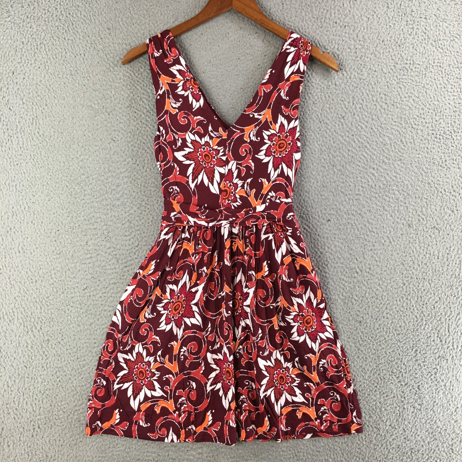 Loft Outlet Mini Dress Womens XSP Sleeveless V-Neck Floral Print Casual Burgundy