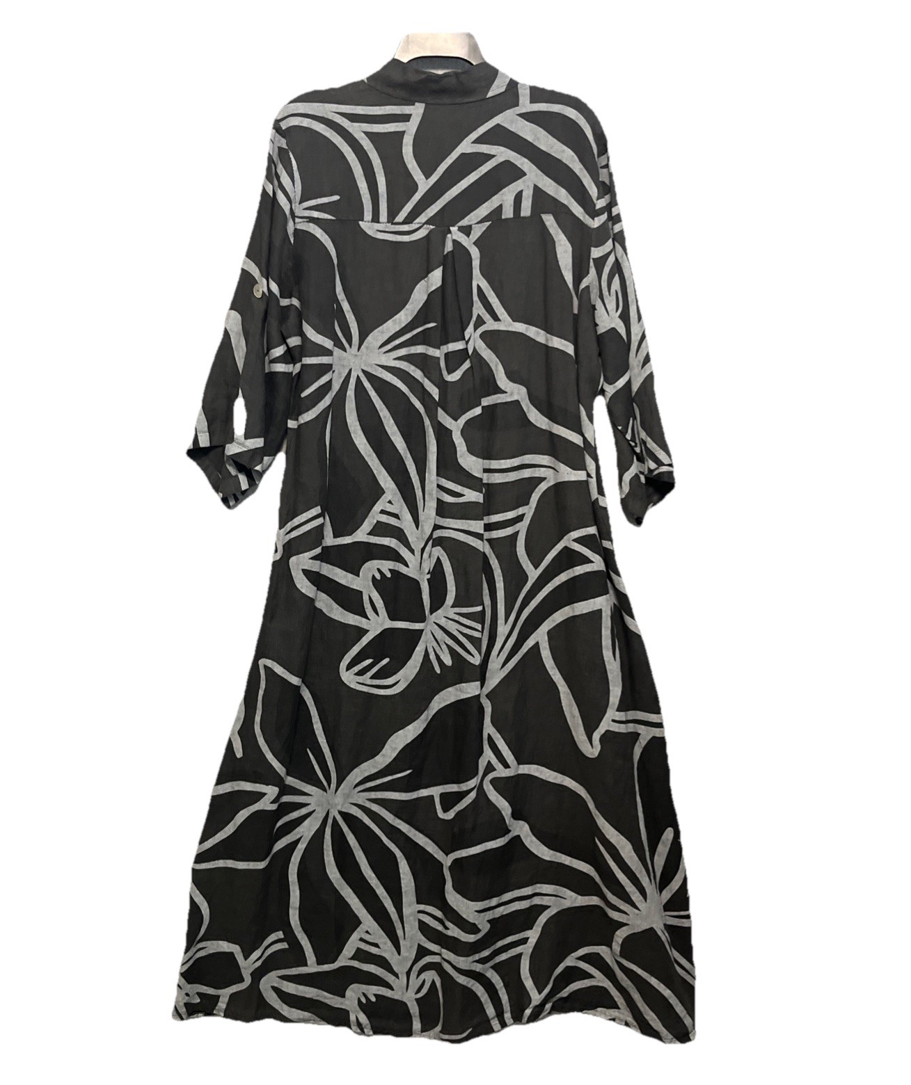 Meo Meli Abstract Floral Linen Midi Maxi Shirt Dress Womens M L Button Front
