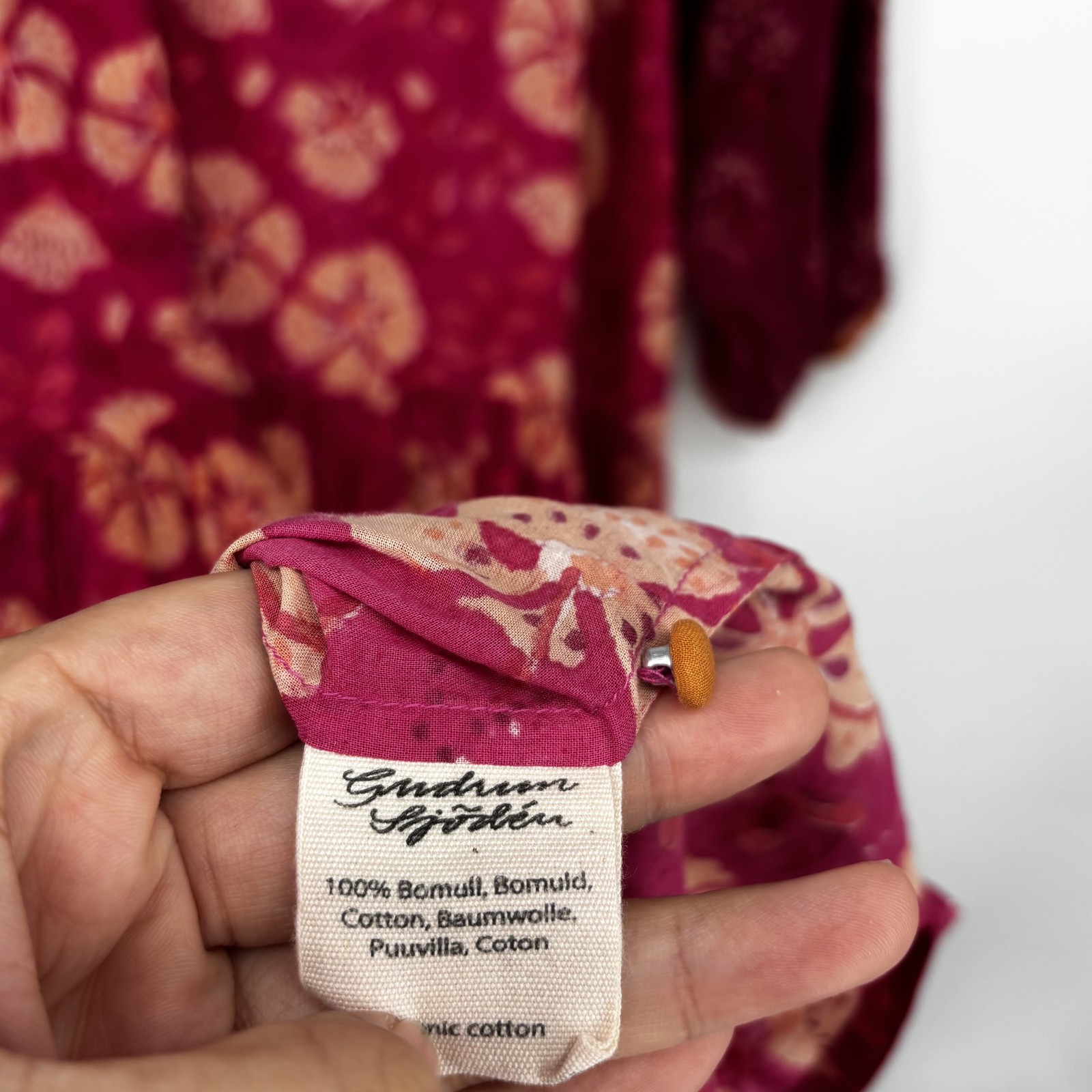 Gundrun Sjoden L Large Orange Raspberry Batik Boho Artsy Dress