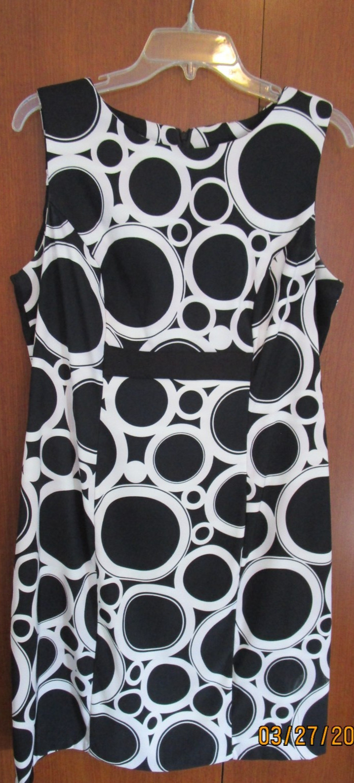 Kim Rogers Black & White Sleeveless Dress Sz 16 Polyester Spandex Bust 40 L 36