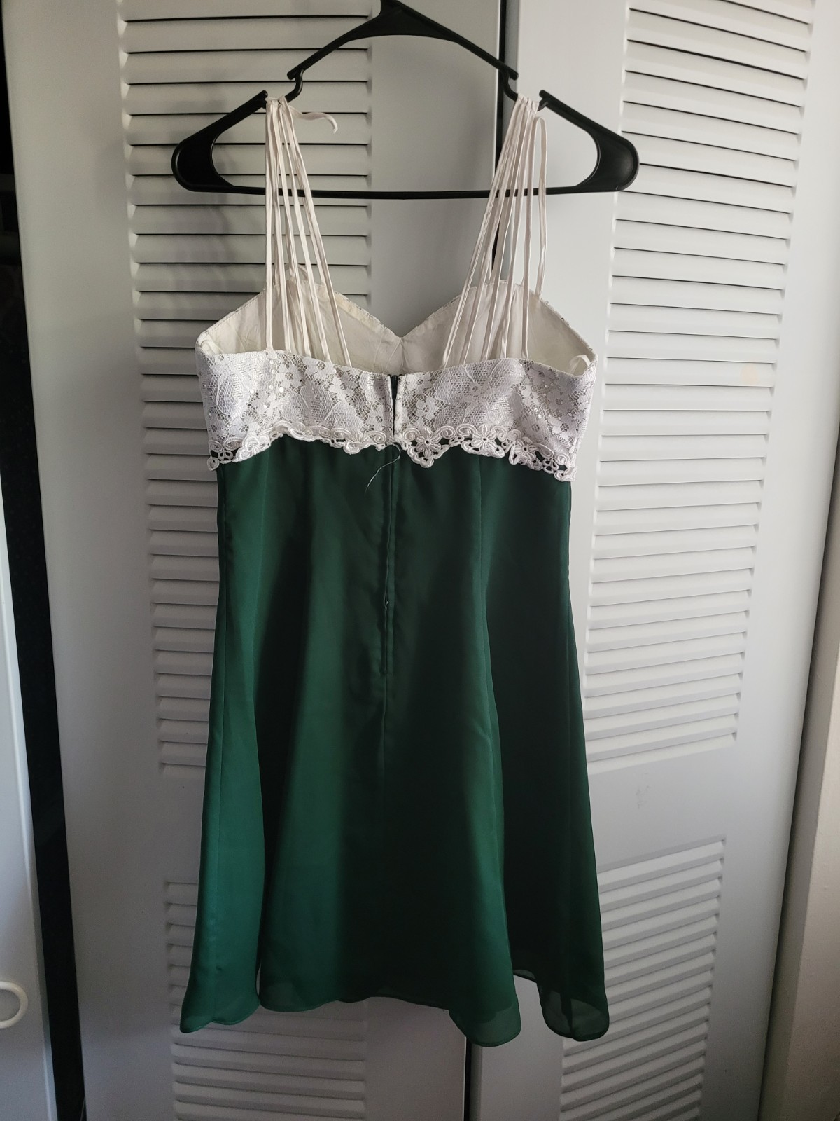 Dollar USA Lace Bodice Spaghetti-Strap Dress in Cream and Green