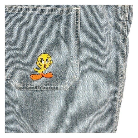 Vintage Looney Tunes 90s Sleeveless Pinstripe Denim Jean Dress Size Large Womens