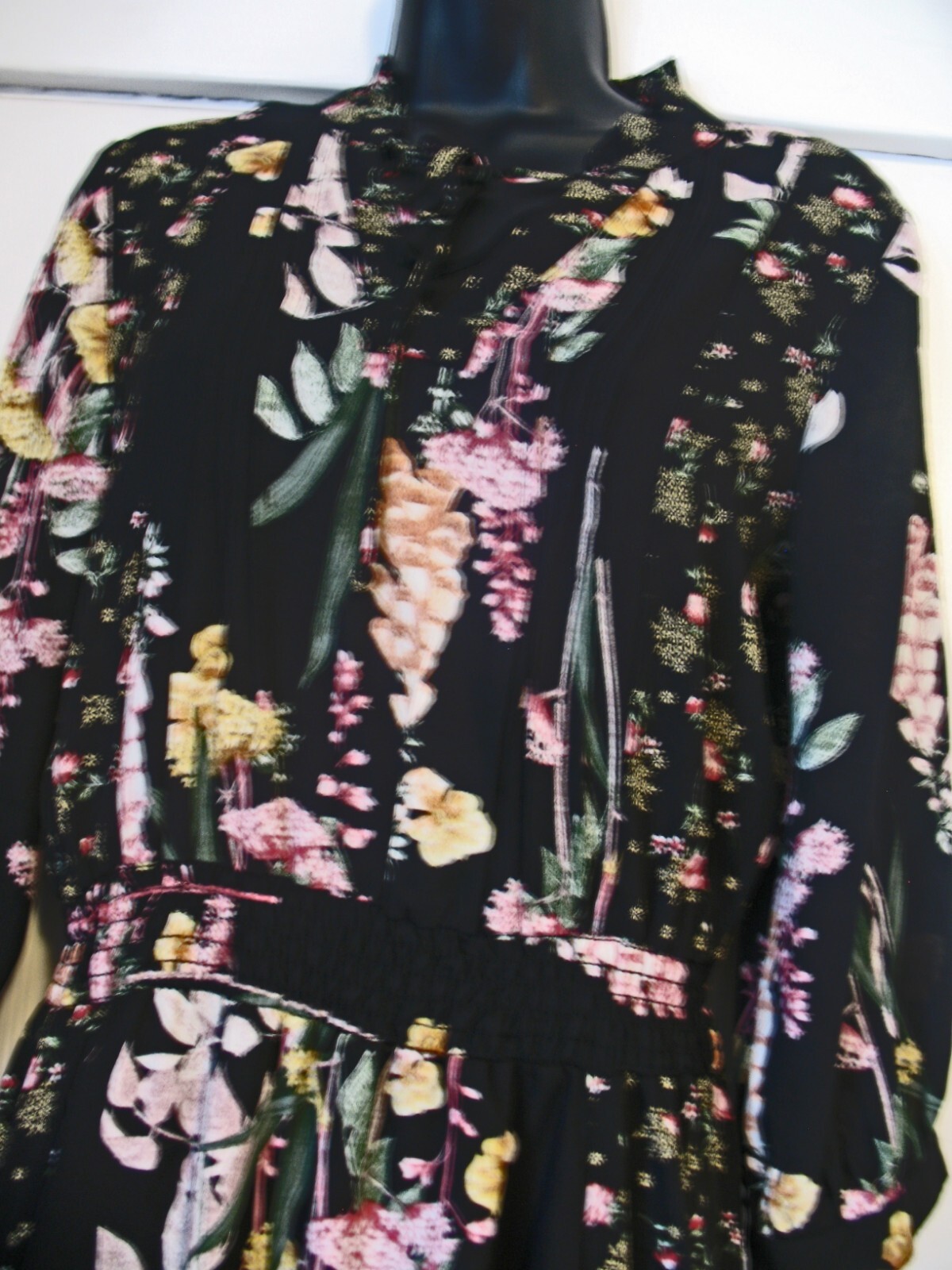 NWT FIGUEROA & FLOWER PEASANT Boho Dress Long Sl Small Black Floral