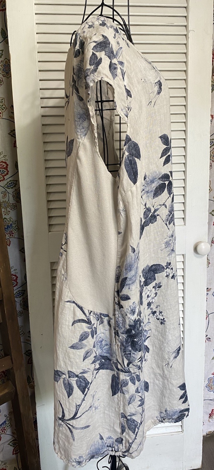 Lingo L’Arno 100% Linen Shift Dress Coastal Lagenlook Floral Made In Italy 2X