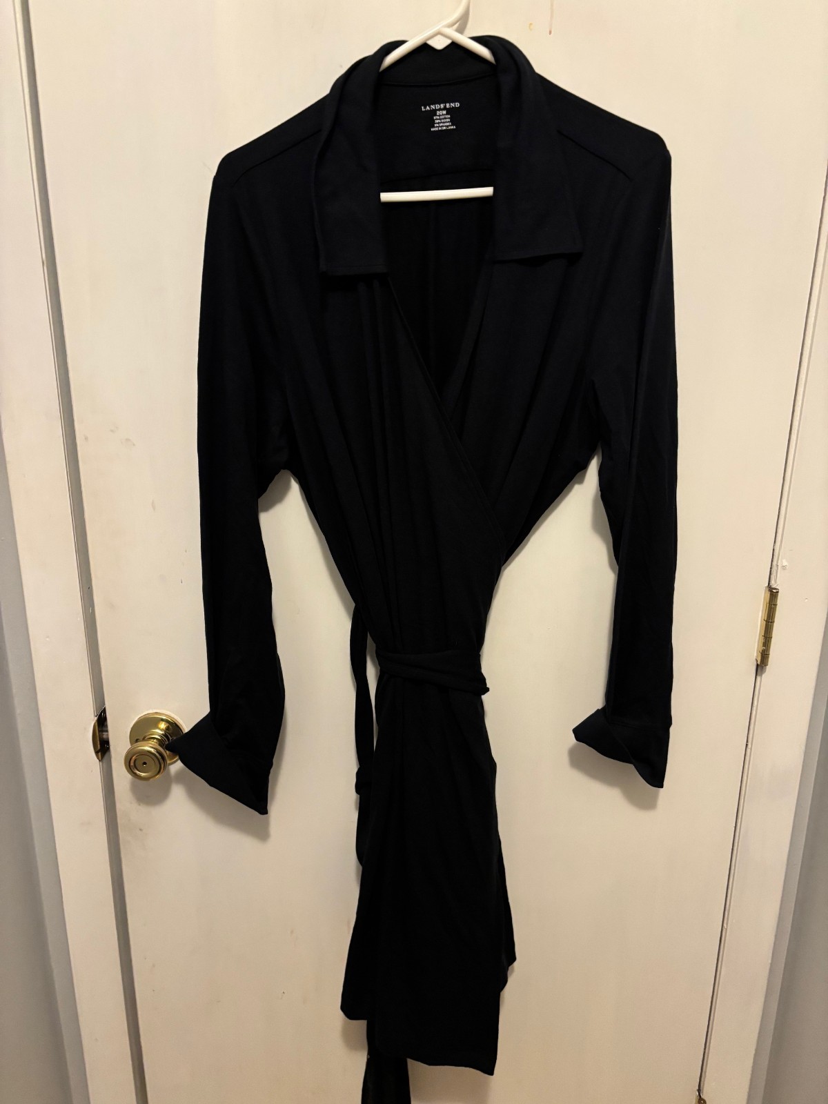 Lands End Womens Plus SZ 20W Black Long Sleeve Wrap Dress Point Collar EUC