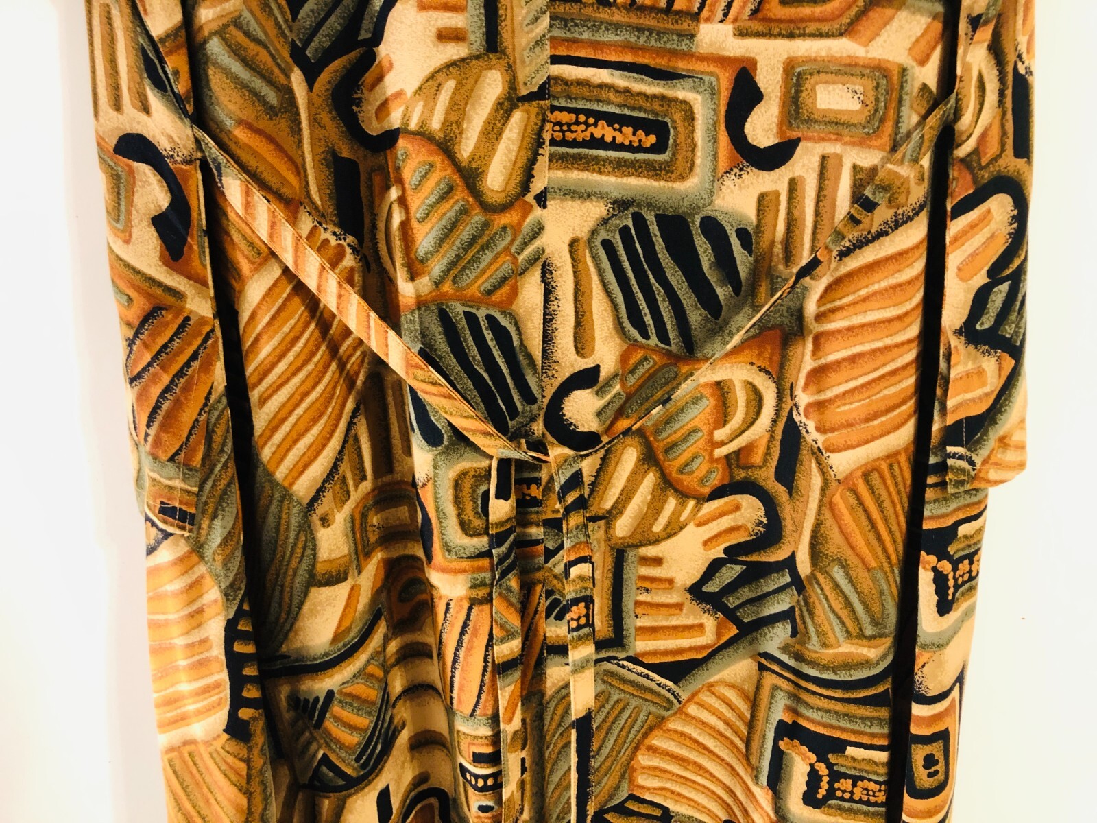 vtg 80s MPH Tribal Aztec Shift Maxi Dress Sz 2X Rayon Short Sleeve