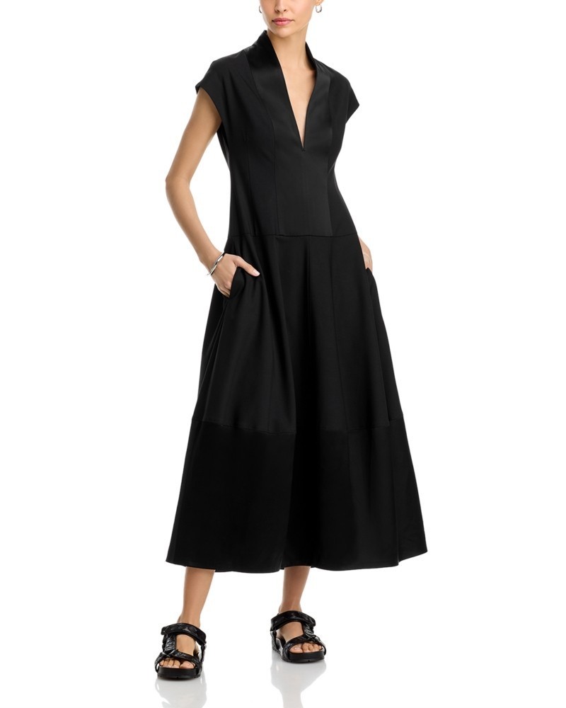 CO Plunging Sleeveless Wool Blend MIDI Bubble Dress Women’s M Black Zip Closure