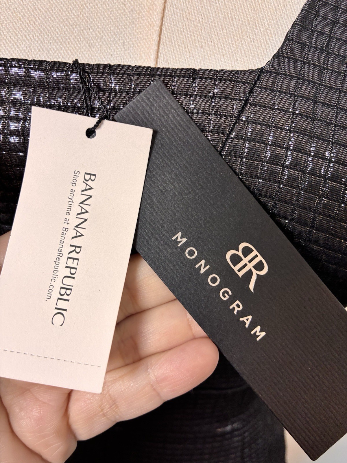 NWT Banana Republic Monogram Black One Shoulder Sequin Grid Dress Size 2