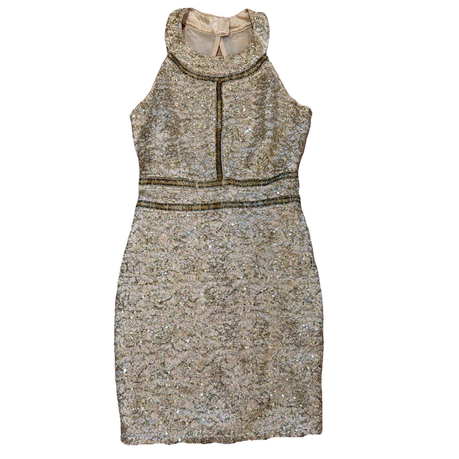 NWT Designer WOW Couture Gold Label Gold Sequin Sparkle Dress Size Small