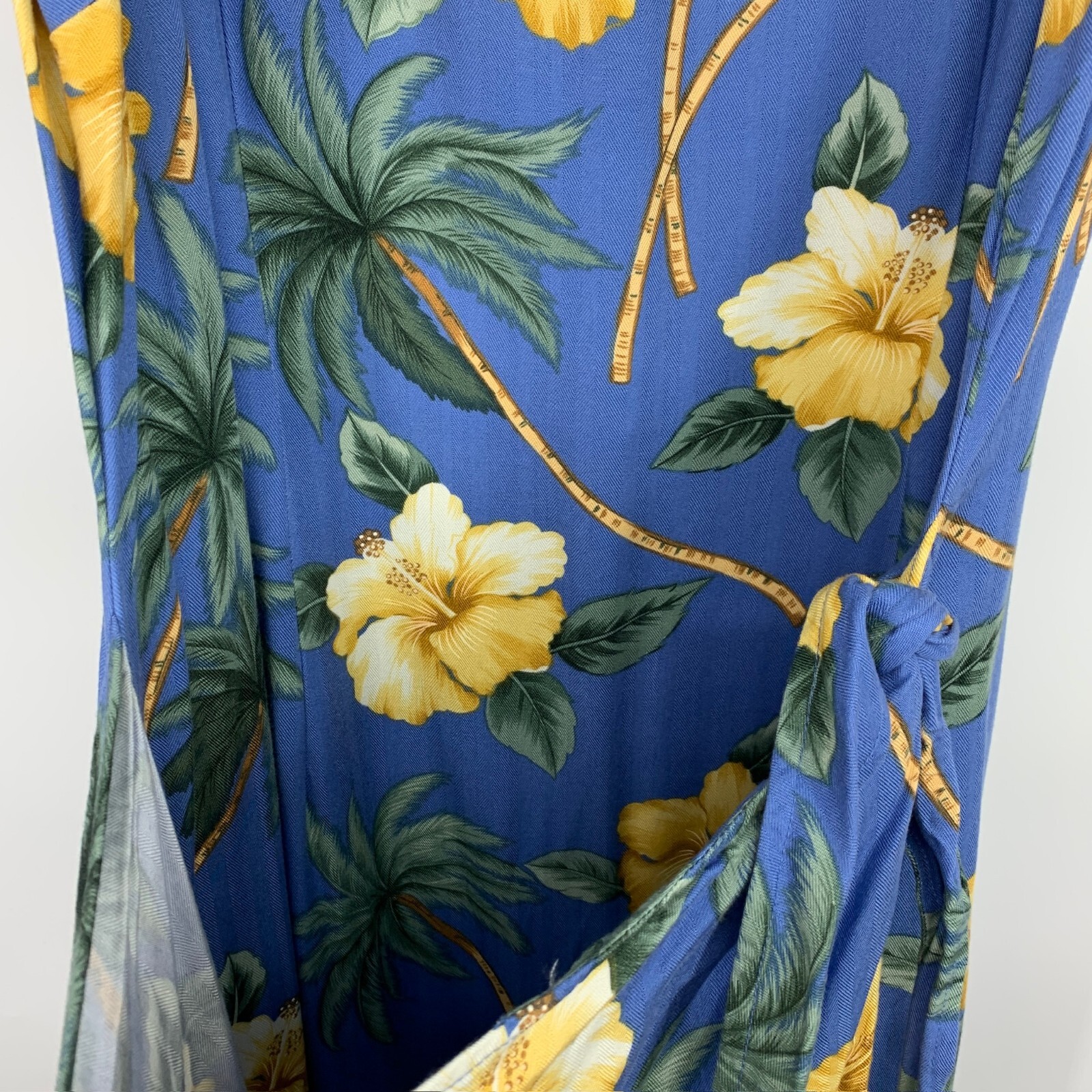 Caribbean Joe Dress Womens Size Large Blue Floral Midi Tie Waist Wrap Sleeveless
