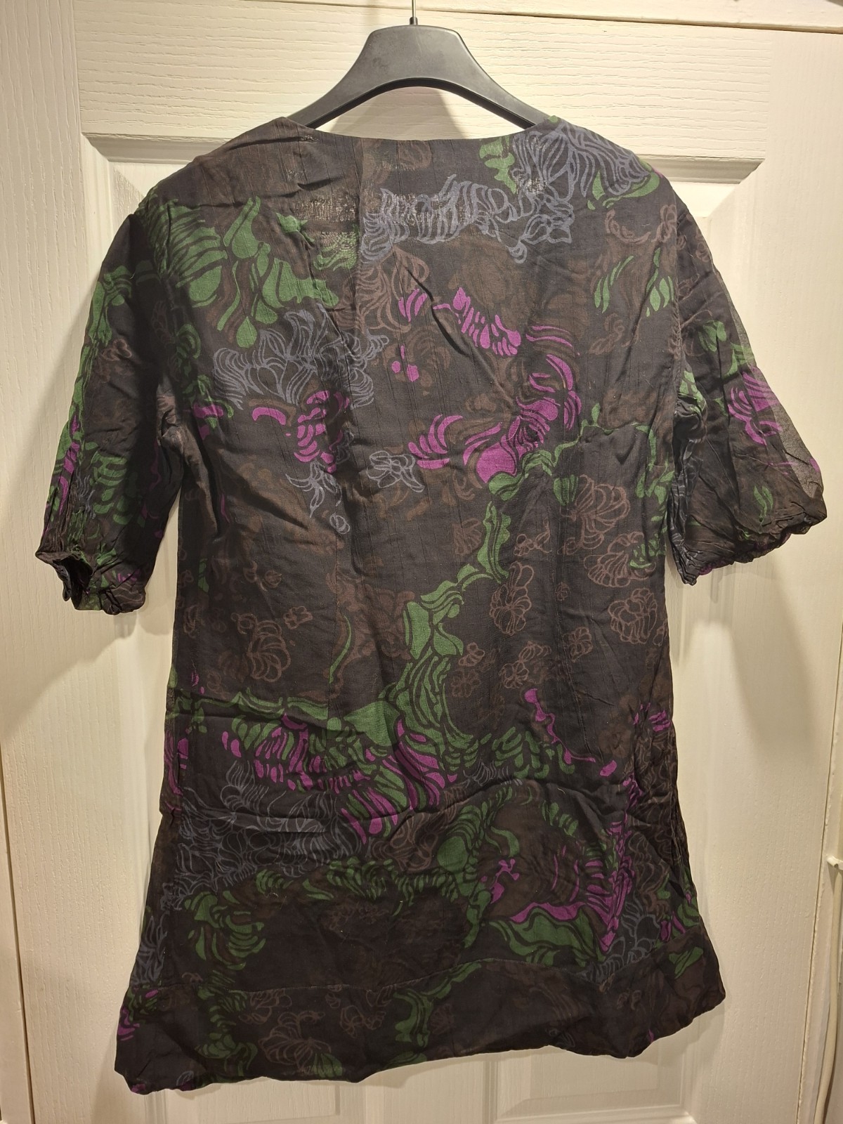 FRENCH CONNECTION Womens Modal Bubble Hem Floral Shift Mini Dress Shirt Blouse