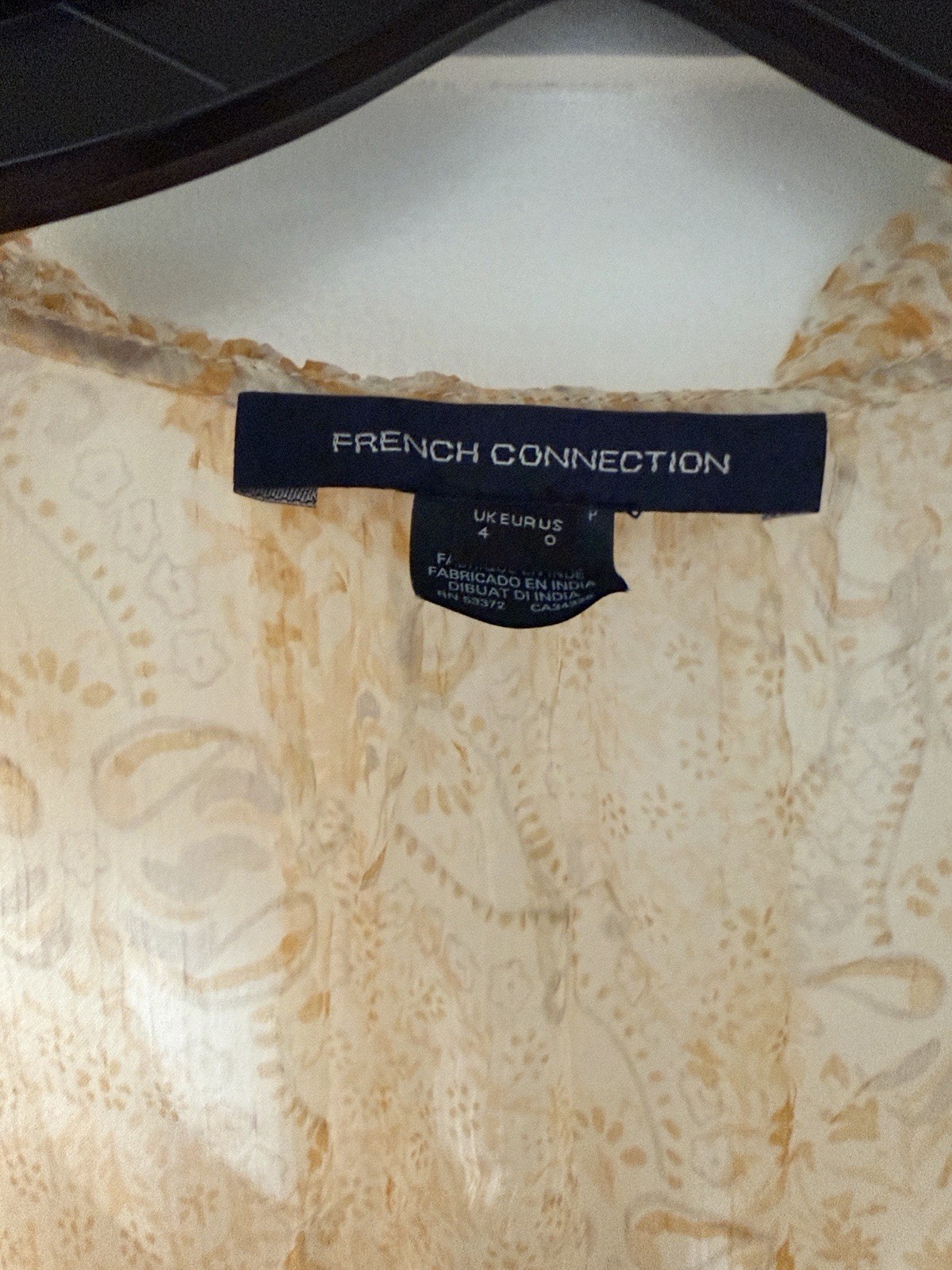French Connection Cream/Beige Floral Ruffle V-Neck Long Sleeve Mini Dress Size 4