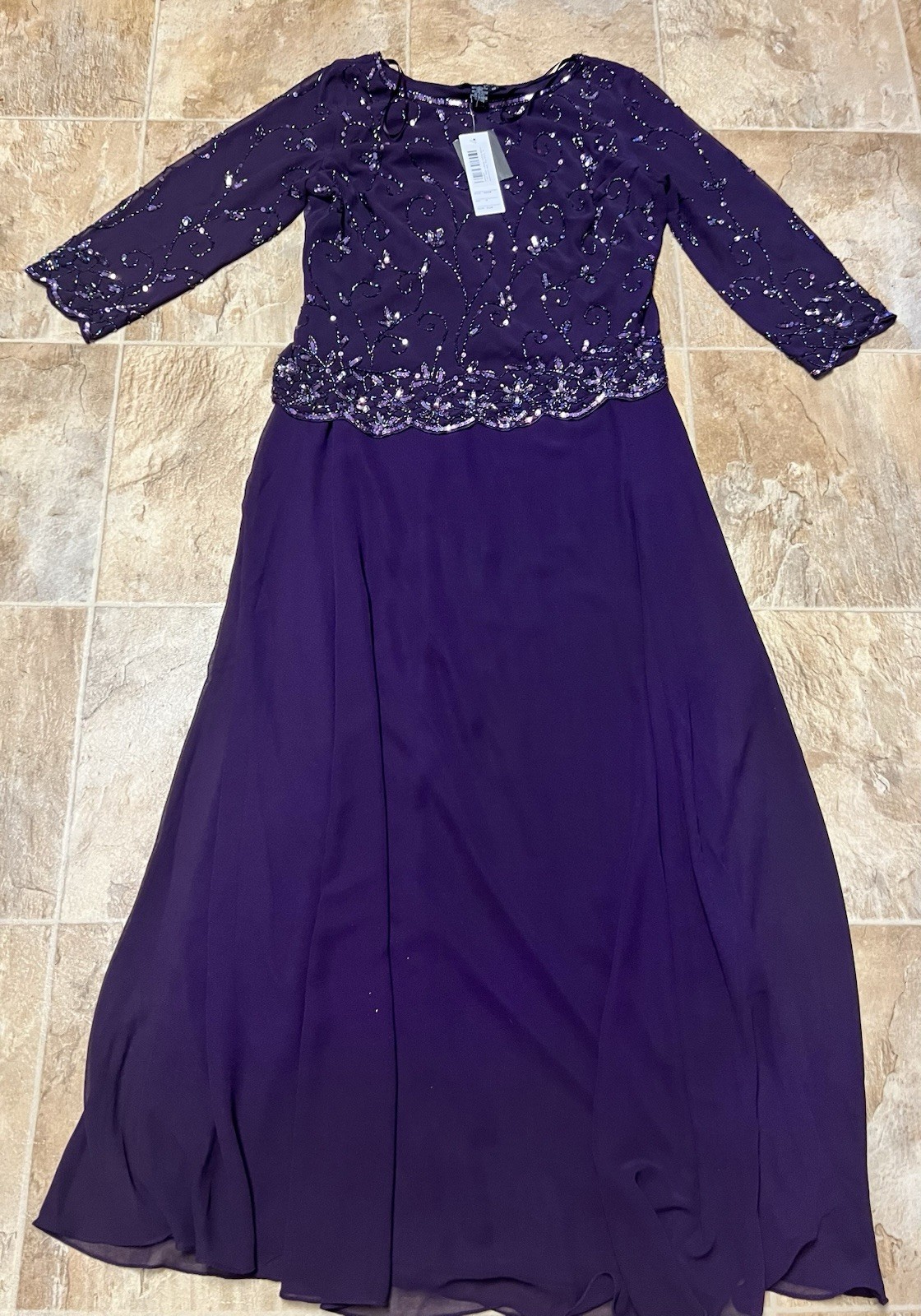 J Kara Womens Beaded Scallop Bodice Asymmetrical Gown Size 12 Plum NWT