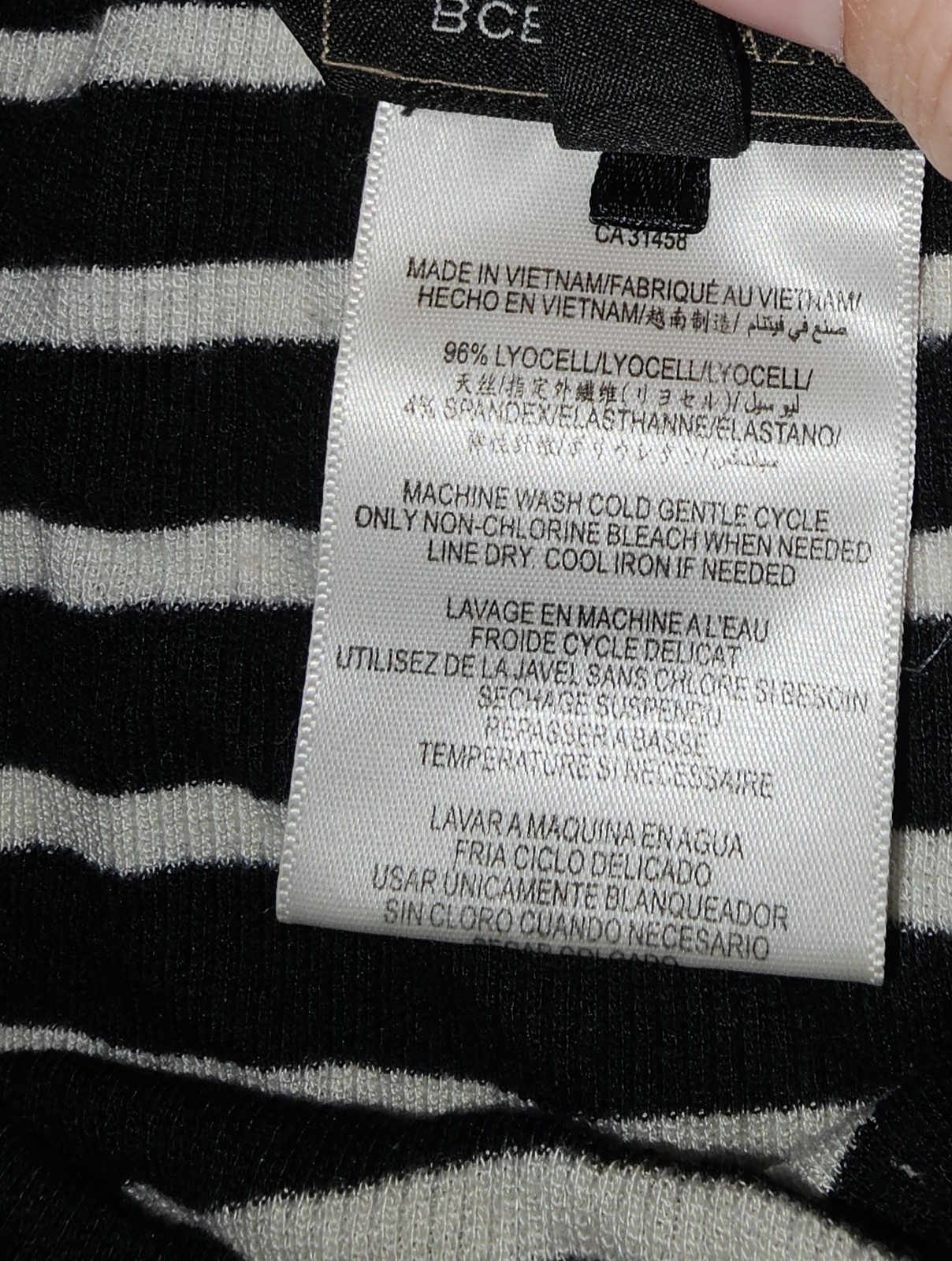 BCBGMAXAZRIA Black/White Striped Knit Sheath Boat Neck Midi Stretch S