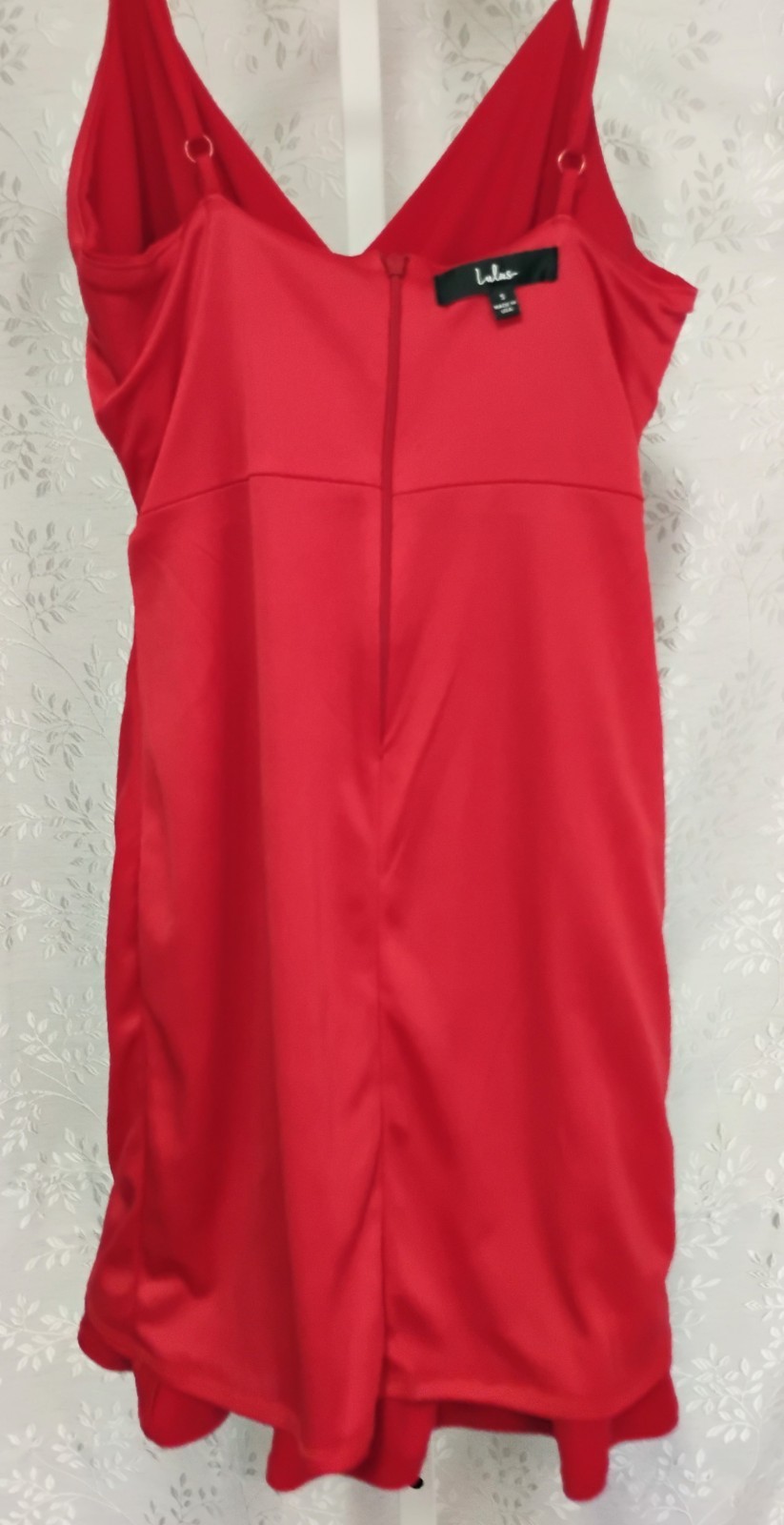 LULUS Ruffled Bodycon Sexy Red Mini Dress S Stretch Spaghetti Straps Zip Closure