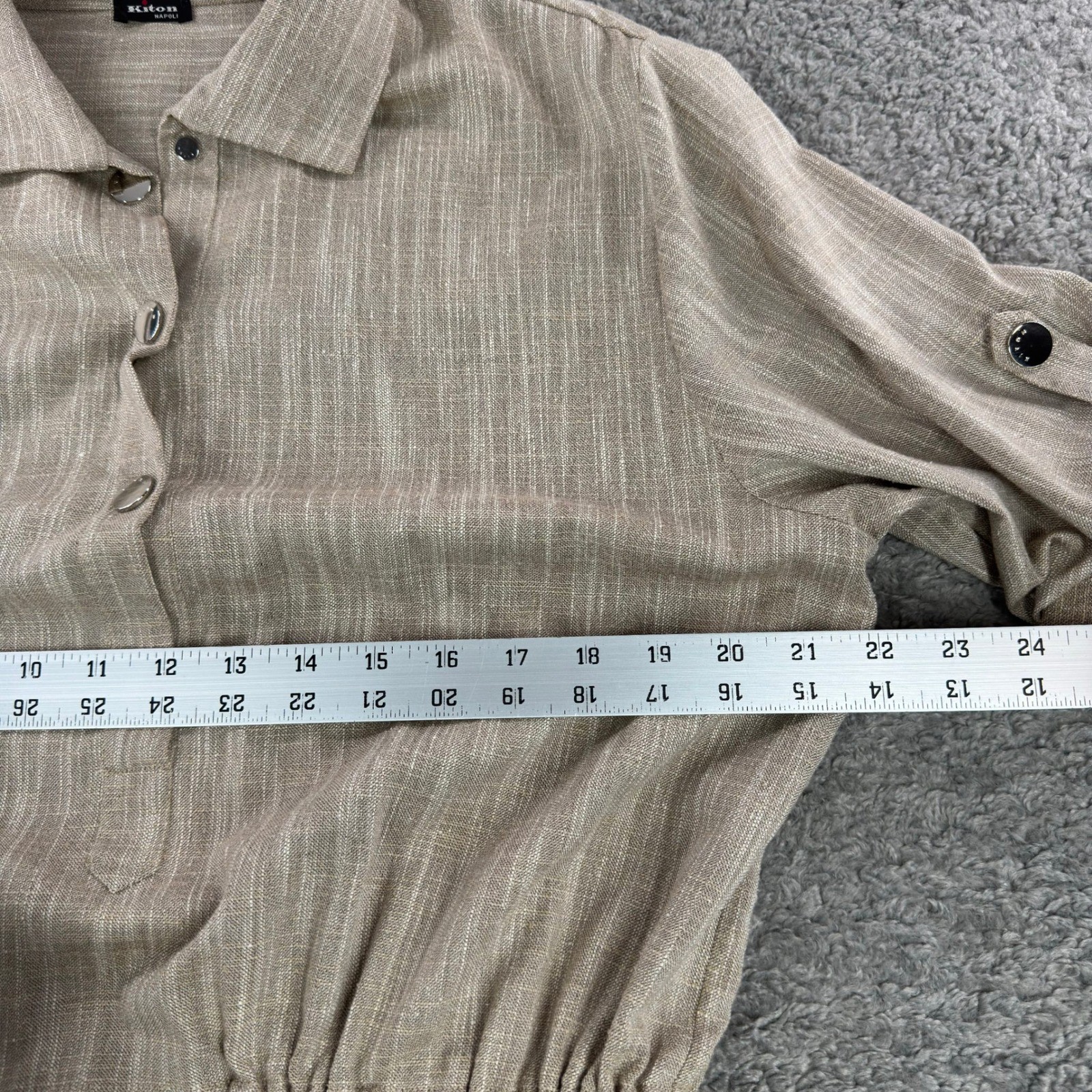 Kiton Napoli Women Taupe Wool Blend Drawstring Shirt Dress Made In Italy 32″
