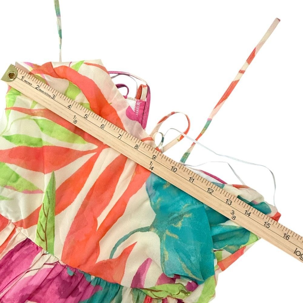 Flying Tomato Tropical Print Pleated Midi Dress Size S Open Back Vacation Beach